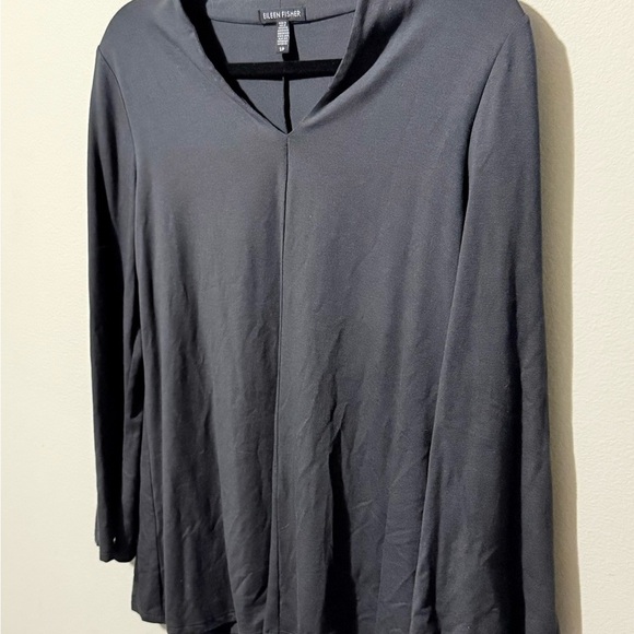 Eileen Fisher Black Blouse Small Professional Tencel Long Sleeve V Neck EUC - Picture 3 of 14